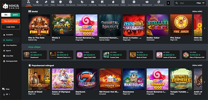 Ninja Casino Game Selection