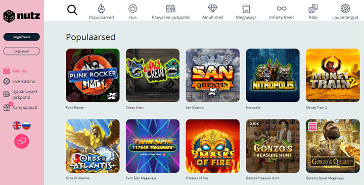 Nutz Casino Game Selection